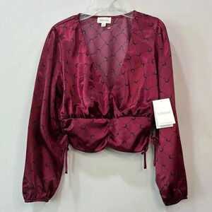 Meraki Juniors Long Sleeve Deep Plunge Neck Blouse - Size S